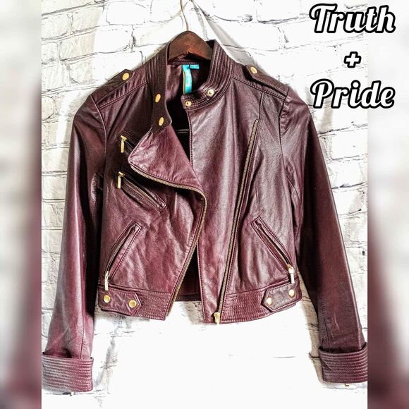 Truth & Pride Burgandy Brown Biker Moto Leather Jacket. S.$690 - Picture 1 of 8